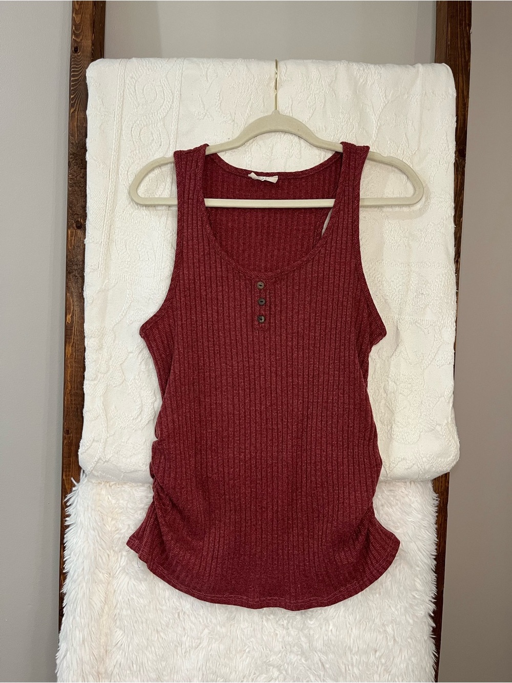 Love You Already Maternity Ribbed Henley Tank Top - Size Medium